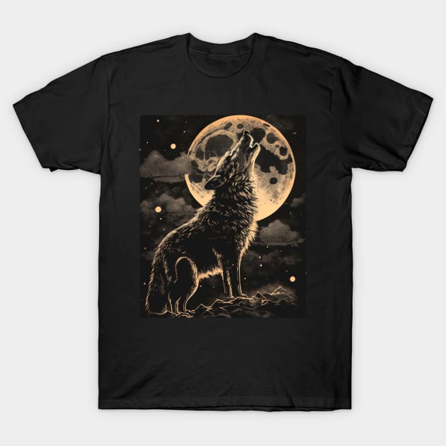 Howling Wolf At The Moon Vintage Wolf For Wolf Lovers T-Shirt by RetroZin